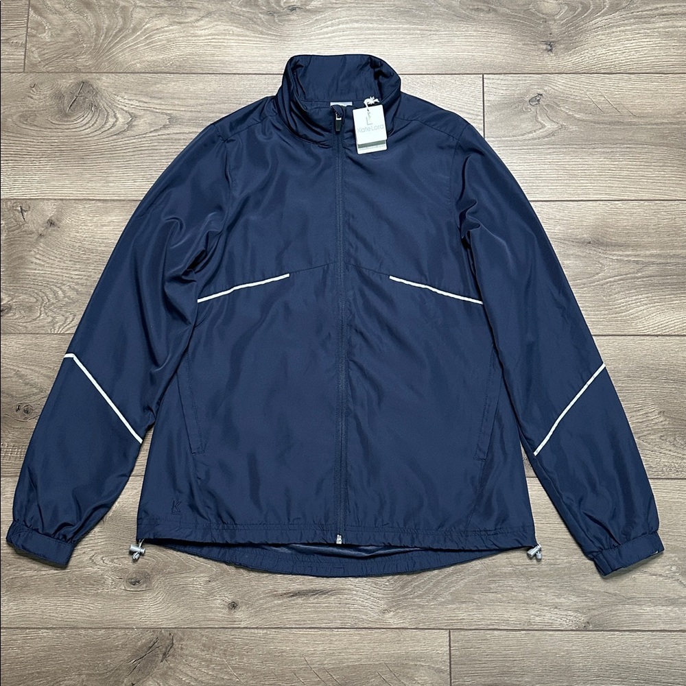 Kate Lord Full Zip Windbreaker Golf Jacket Refective Navy Blue Size Small